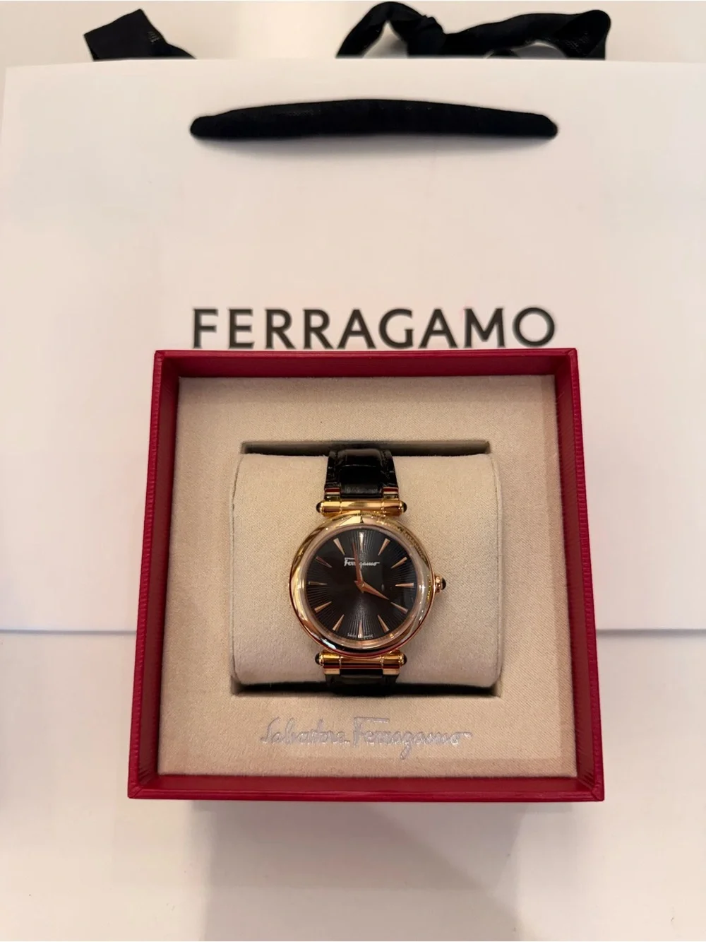 Salvatore Ferragamo Idillio SFYP01122 Black Croc Embossed 36mm Rose Gold Watch